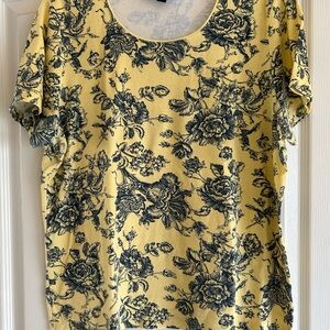 Karen Scott Yellow Floral Scoop Neck Short Sleeve Top